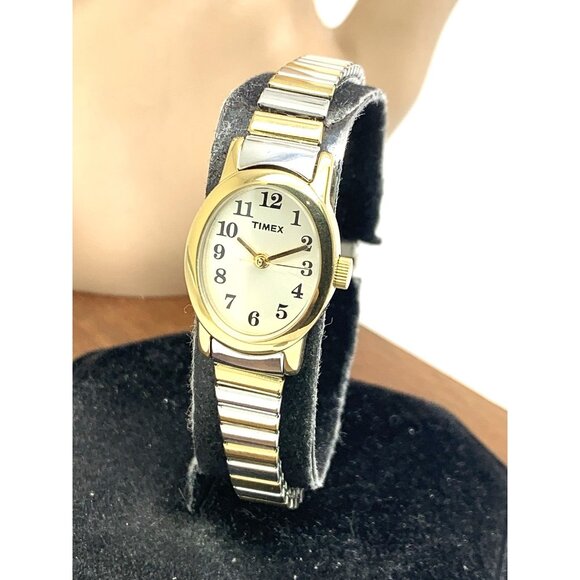 Timex Women's Watch T2M570 Quartz Oval Petite Two Tone Steel Expansion Band